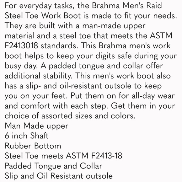 BRAHMA Men’s Boots Steel Toe meets ASTM 241318 Standard. Oil & slip resistant - Picture 11 of 11